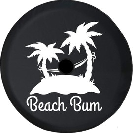 Funny Spare Tire Wheel Cover for Camper SUV Trailer Truck RV JP Thick PVC Leather | Beach Bum Island Black 33 Inch with Backup Camera Hole