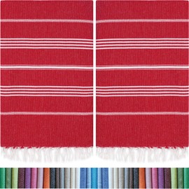 HAVLULAND |Pack of 2| Turkish Beach Towels Oversized 39x71, 100% Turkish Cotton Sand Free Quick Dry Absorbent Towel Travel Blanket for Adults Beach Gift Beach Essentials - Red