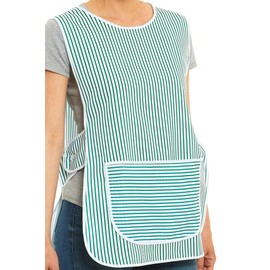 ER Direct Womens Home Work Kitchen Catering Cleaning Bar Plus Size Plain Coloured Large Pocket Side Fastening Tabard Apron (Stripes - Green, S)