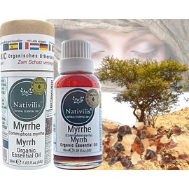 Nativilis Organic Myrrh Essential Oil Commiphora myrrha Powerful Antioxidant Anti-Ageing Good for Wounds, Athlete's Foot, Cracked Skin and Hair Astringent Properties - Copaiba Aromatherapy