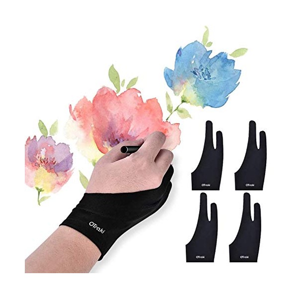 OTraki 4pcs Two Finger Artist Gloves Anti Smudge Graphic Drawing