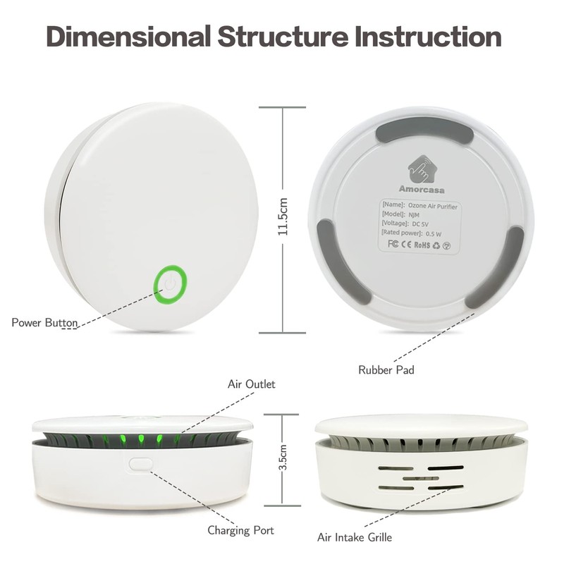 Portable Ozone & Ionic Air Purifier 2 in 1, Rechargeable,