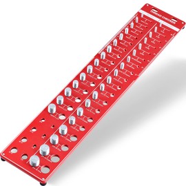 34 Nut and Bolt Thread Checker, Kinok Bolt Size and Thread Gauge, 19 Standard & 15 Metric Sizes Bolt and Nut Identifier Gauge with Inch and Centimeter Ruler (Red Rectangular)