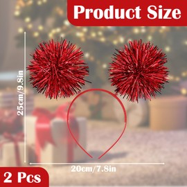 2 Pcs Foil Strips Pom Pom Headbands for Christmas, Tinsel Headbopper Headwear, Hair Accessories for Girls, Suitable for Birthday, Party, Festival Performance, Halloween, Cosplay, Christmas