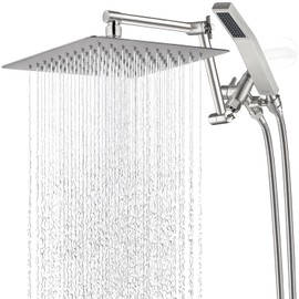 G-Promise All Metal 10 Inches Rainfall Shower Head with Handheld Spray Combo, 3 Settings Diverter, Adjustable Extension Arm with Lock Joints, 71 Inches Stainless Steel Hose (Brushed Nickel)