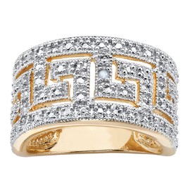 PalmBeach Yellow Gold-plated Genuine Diamond Accent Greek Key Ring Sizes 6-10 Size 7