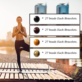 Eigso 4 Pcs 8MM Wood Beads Bracelets for Women Men Hematite Cross Meditation Wristlet Group for Woman Man