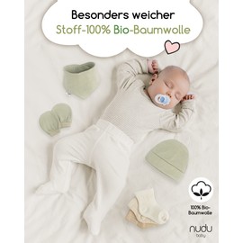 nudu - Baby Gift Set - Hat - Bib - Socks - Gloves - 100% Organic - Cotton - Gifts for Birth - Girl - Boy - Light Green, light green