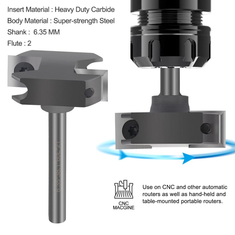 XCAN CNC Spoilboard Surfacing Router Bit 1/4 Shank 1-1/2'' Insert