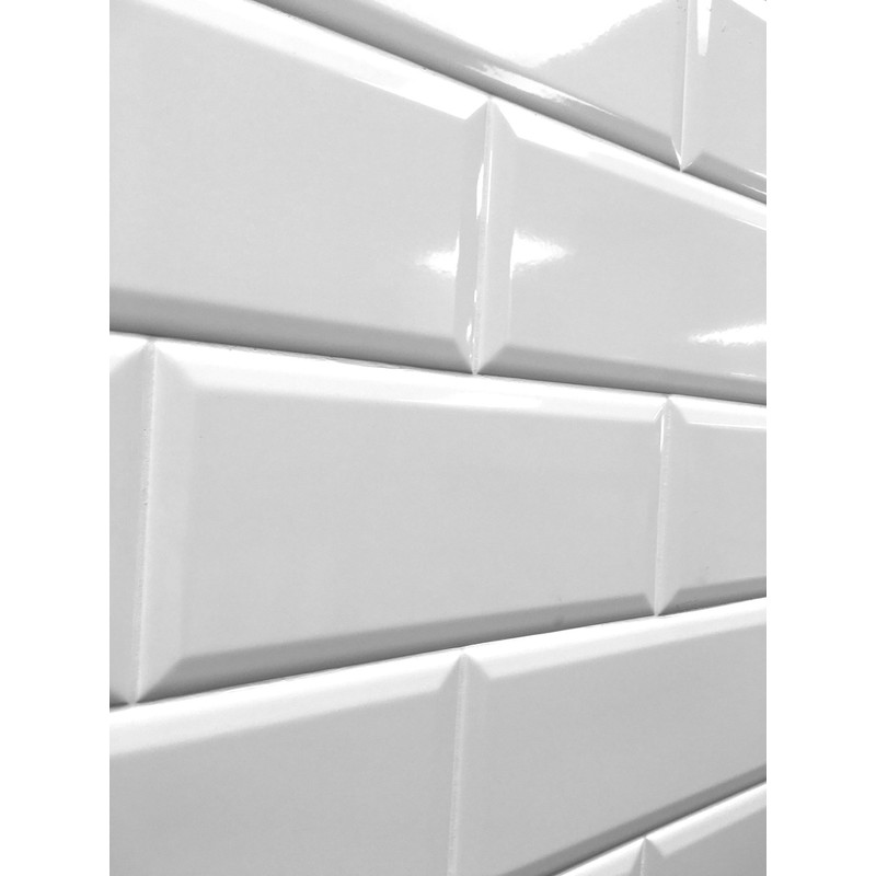 4x10 White Glossy Finish Beveled Ceramic Subway Tile Shower Walls