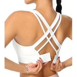 High Impact Sports Bra for Women - Criss-Cross Back, Molded Cups, Hook and Eye Closure - High Support Running Bra White