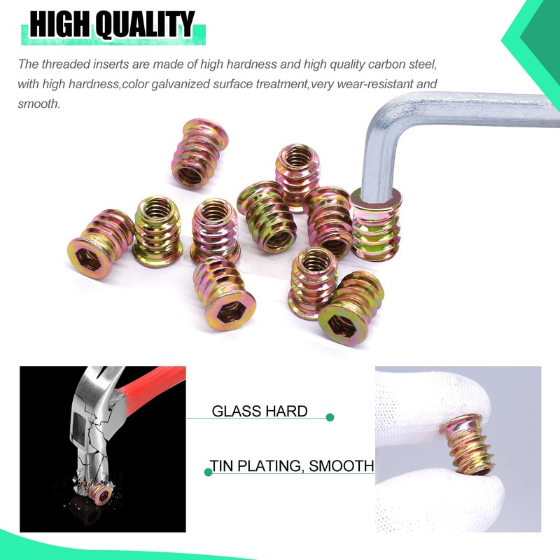 Twidec/80PCS 1/4"-20 Threaded Inserts for Wood Furniture Screw-in Nut Wood