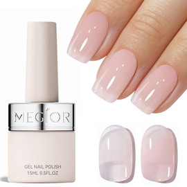 MEGIOR Milky Pink Jelly Gel Nail Polish 0.5 Fl Oz Neutral Transparent Colors Soak Off UV LED Lamp Light Cure Gel Polish Kit for Salon and Nail Art Starter Manicure DIY at Home