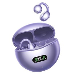 Open Ear Clip Auriculares Inalámbricos Bluetooth 5.4 Deportivos Funda de Carga Inalámbrica y Pantalla LED de Encendido Auriculares Fitness Impermeables para Correr (Morado)
