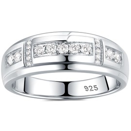 Heinlov Moissanite Mens Wedding Band D Color VVS1 925 Sterling Silver Ring Promise Rings For Him Round Cut Engagement Eternity Size 8.5