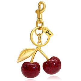 Nylry Cherry Bag Charm Purse Charms for Handbags Keychain - A-Z Letter Initial Key Chains - Cute Cherry Accessories Gifts - Red