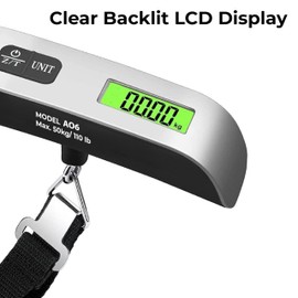 Luggage Scale, Digital Portable Handheld Suitcase, Travel Hanging Baggage with Backlit LCD Display, 50kg/110Pounds, Silver-Black