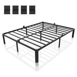 XUKIL 14 Inch Metal Bed Frame Queen Size, Heavy Duty Balck Platform Queen Size Bed Frame with Round Corner Legs, Mattress Slide Stopper, No Box Spring Needed, Easy Assembly