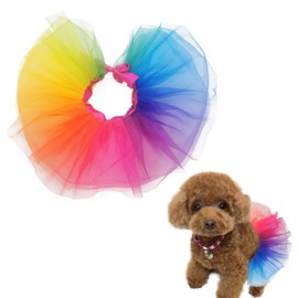 ZARSIO Dog Tutu 3 Layered Dog Tulle Tutu Skirts Pet Outfit Birthday Wedding Party Photo Prop Supplies for Cat Bunny Puppy Small Medium Dogs (Rainbow, Large)
