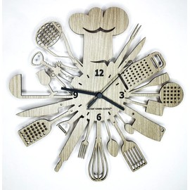 Instant Karma Clocks Kitchen ➤ Wooden Wall Clock Dining Room Silent Non-Ticking, Wood Hdf, Oak, Ø12inch