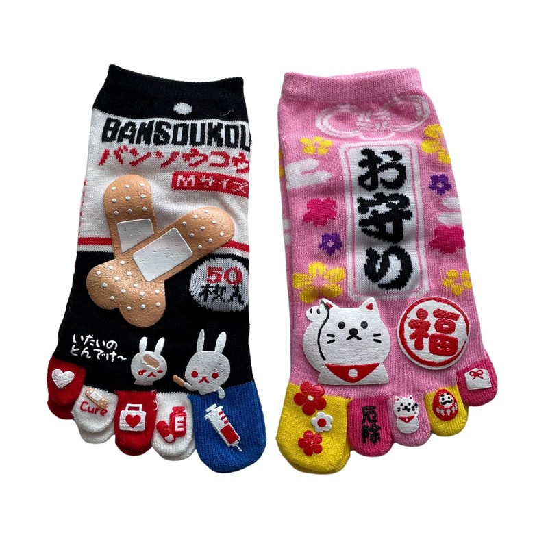[Mode Select] Women's 5 Toe Socks, Characters, 2 Pairs Set,