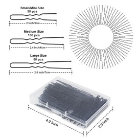 200 Pcs U Shaped Hair Pins 2IN 2.4IN 2.8IN in Box, French Hair Pin for Buns, Happi Mangala Bobby Pin for Women - Black