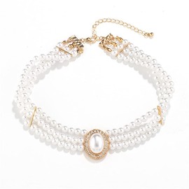 BSLVWG Wedding Suite Beads Choker Necklace 4 Rows Choker Simulated Pearl Rhodium Plated Elegance Charm Women's Necklace Multi Layer Choker Chain Rounds (01)