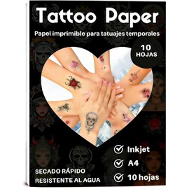 Papel para tatuajes temporales imprimible para impresoras de inyección de tinta, pegatina de tatuaje personalizada, papel de transferencia transparente de larga duración y personalizable 21 x 29.7 cm, 10 hojas