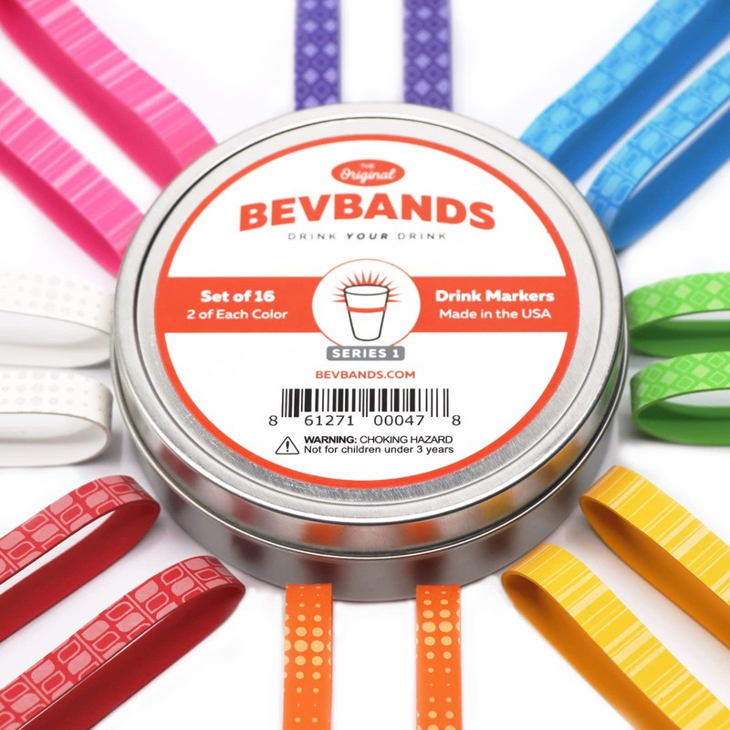 BevBands Drink Markers - Set of 16 in Reusable Tin