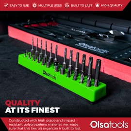 Olsa Tools Hex Bit Organizer with Magnetic Base - Green Holder for Drill, Tamper, and Specialty Bits - Compact Magnetic Storage Solution - Part 1140