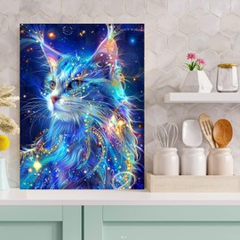 Meothan Diamond Art Kits for Adults Cat Diamond Painting Kits for Adults Beginners, DIY Cats Diamond Gem Art Dots Painting Kits for Home Walls Decor Gifts 12x16inch Gem (Starry Sky Cat)
