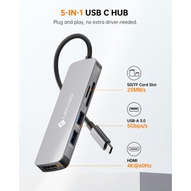 USB C Hub, NOVOO USB Type C Hub Adapter with 4K HDMI, 2 X USB 3.0, SD Card & Micro SD Card Slots USB-C Multiport Adapter USB C Dongle for MacBook Pro Dell XPS HP More Type C Devices