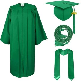 Matte Graduation Cap and Gown with Graduation Honor Cords, Plain Stole, and 2025 Tassels for High School and BachelorSize: 39"FF, Color: Kelly Green