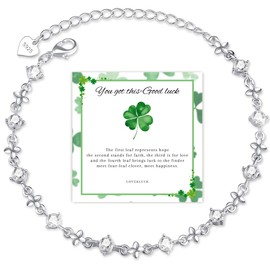 Diorra Clover Leaf Bracelet 925 Sterling Silver Women's Bracelet with Cubic Zirconia Adjustable Charm Bracelet Lucky Charm Bracelets Jewellery Gifts for Women Girlfriend Mum, Sterling Silver