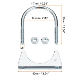 uxcell Muffler U-Bolt Clamps for 60mm(2-3/8") Diameter Exhaust Tail Pipe, 1pcs Exhaust U Clamp Saddle Type U-bolt Clamps