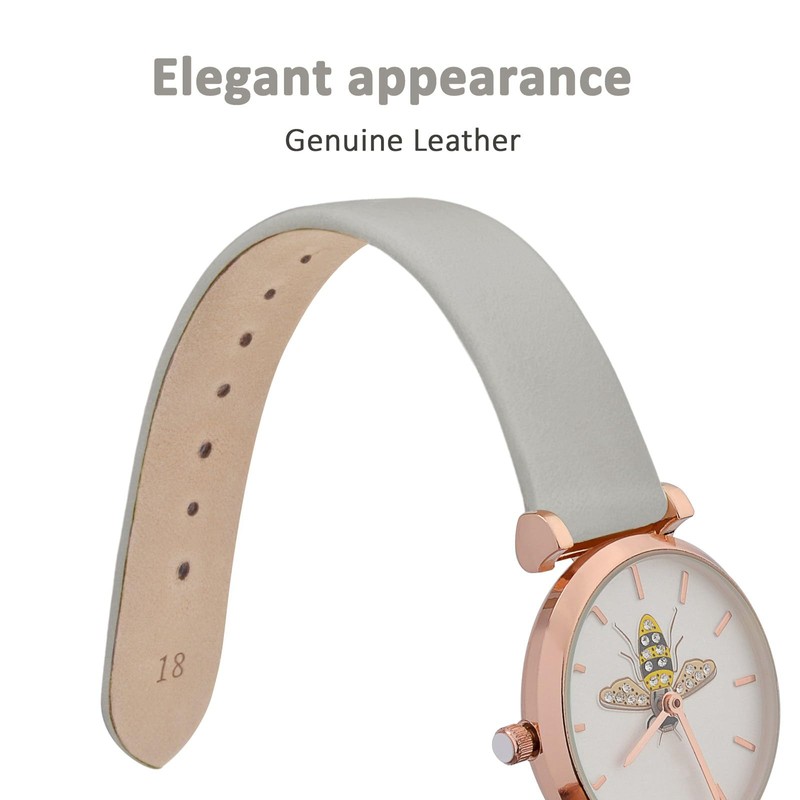 WOCCI 12mm Elegant Leather Watch Strap for Ladies with Rose