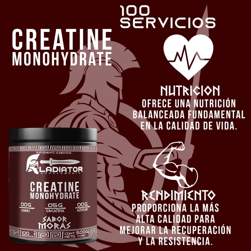 Creatina Monohidratada 500g Gladiator En Polvo Sabores Moras