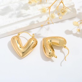 LILIE&WHITE Women's Gold Heart Earrings - Hypoallergenic, Never Fade, Golden Heart Design in V Shape - Elegant Earrings for a Modern Look - Gift Idea for Women