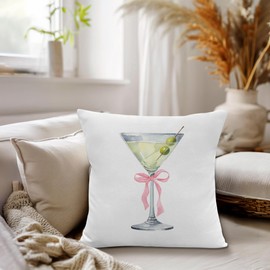 ZMNGDOQD Martini Decor Pillow Covers 18x18 Inches, Dirty Martini Gift, Pink Coquette Bow Throw Pillow Covers for Couch Sofa Bed Home Bar Room Decor, Pink Preppy Martinis Decorative Pillows Cases