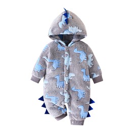 Yaopelky Newborn Baby Dinosaur Snowsuit Infant One Piece Hooded Jumpsuit Toddler Cartoon Romper Winter Warm Fleece Outfit (Grey, 0-3 Months)