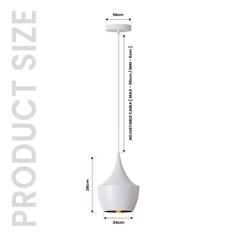 LEDSone Industrial Pendant Light, White Contemporary Hanging Light E27 Lamp