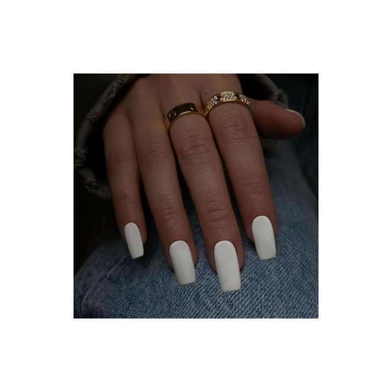 Uñas postizas blancas mate, largas, cuadradas, medianas, tipo ataúd, postizas,