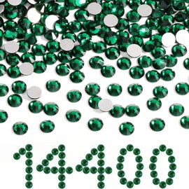 Beadsland Flatback Rhinestones Bulk,14400pcs Green Rhinestones for Nails Crafts Clothes DIY Decoration, Emerald, SS6, 1.9-2.1mm