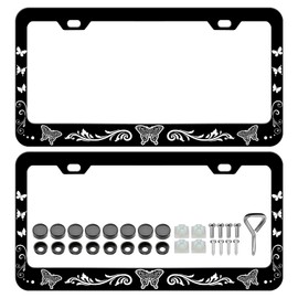 Butterflies License Plate Frames- 2 Pack Beautiful Butterfly Animal Insect Aluminum Metal License Plate Holder Covers, Rust-Proof Waterproof Car Decorative Tag Frames for Standard US 12x6 Inch