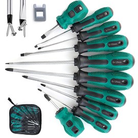 Juego de Destornilladores Magnético 10PZS, Profesional Destornillador de Precisión con 5 Punta Phillips y 5 Ranurada Antideslizante, Herramienta Reparación con Mango Acolchonado Extraíble Comfort Grip