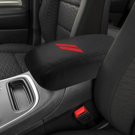 INTGET Car Center Console Armrest Cover for Dodge Durango Accessories 2011-2020 Leather Arm Rest Box Lid Cover Seat Protector (2011-2020, Black with Black Stitches)