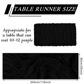 12 Pack Cheesecloth Table Runner 10Ft Christmas Gauze Boho Table Runners for Wedding Decor Bridal Shower Decorations Baby Shower Party(35" x 120")(Black)
