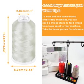 New brothread - Single Huge Spool 4000M Each Polyester Embroidery Machine Thread 40WT for Commercial and Domestic Machines - Ivory White (Janome Color)
