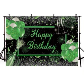 AIBIIN 7x5ft Happy Birthday Backdrop for Women Men Champagne Balloons Glitter Green Birthday Photography Background Green Birthday Banner Party Supplies Props