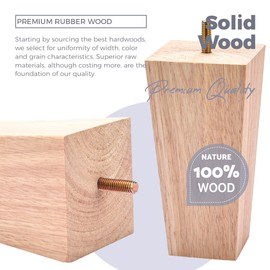 Btowin 4 inch Solid Wood Furniture Legs, 4Pcs Mid-Century Modern Wooden Pyramid Replacement Feet with Threaded 5/16'' Hanger Bolts & Mounting Plate & Screws for Sofa Couch Chair Recliner